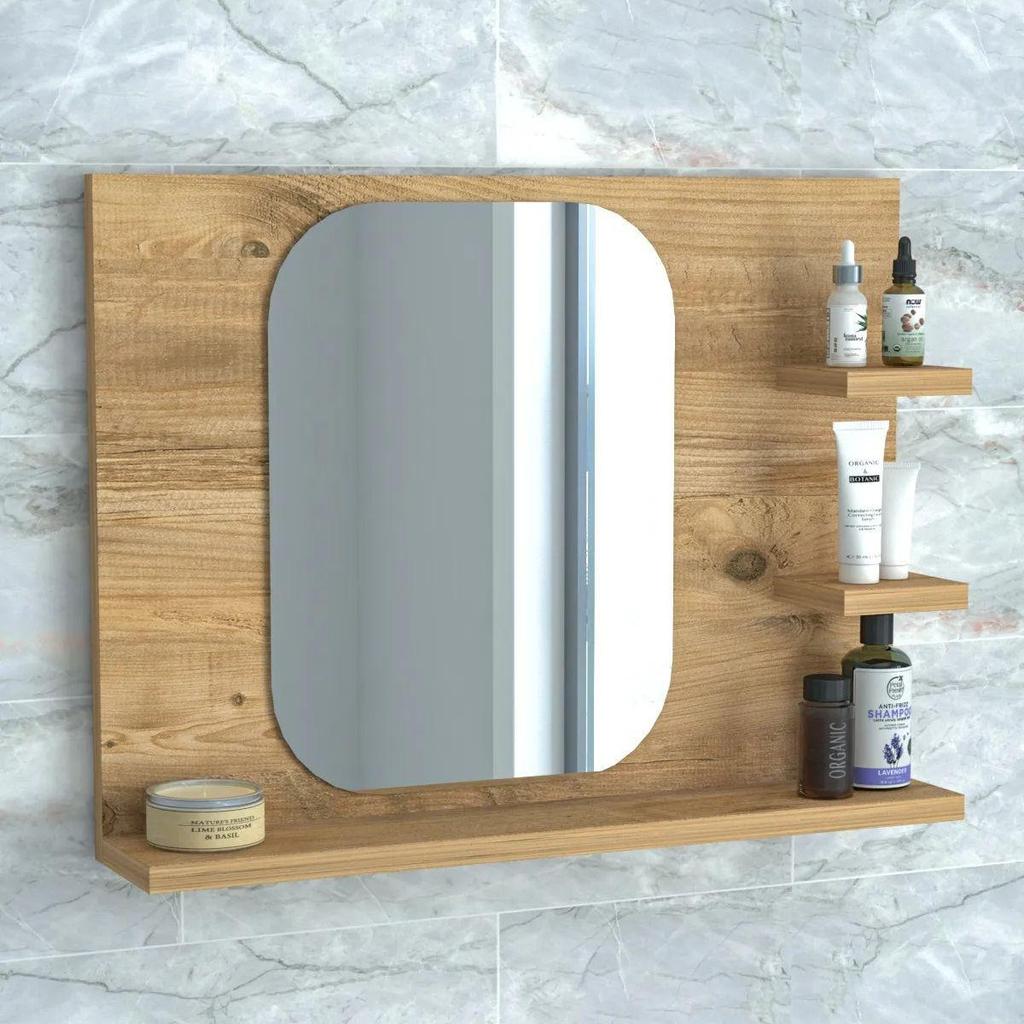 Decorative Mirrored Bathroom Shelf Corridor Living Room Wall WC Mirror Accessory Holder and Storage