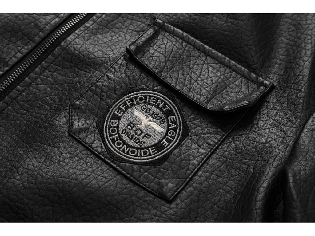 Korean Style Men's Embroidered PU Leather Motorcycle Jacket with Velvet Lining