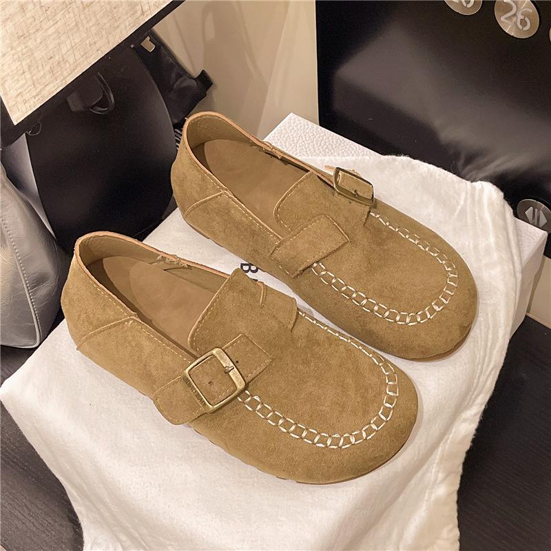

Faux leather Birkenstocks women s 2025 autumn retro one-pedal casual loafers soft-soled Mary Jane single shoes kangaroo shoes 40 коричневий
