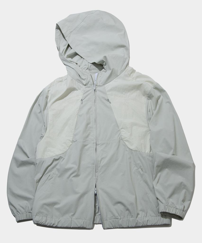 Placestudioman High-Neck Sheer Contrast Nylon Hooded Windbreaker [Wine]