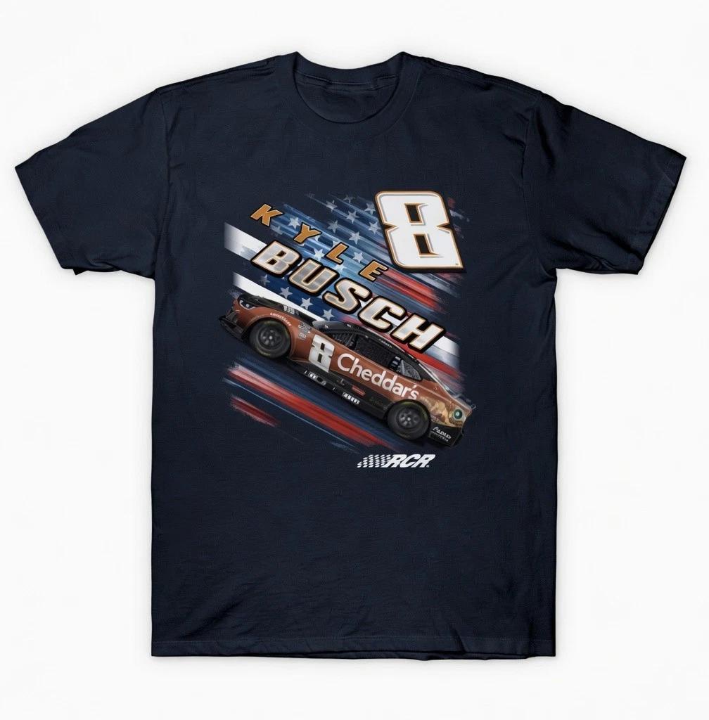 Kyle Busch #8 Patriotic American Flag Nascar Racing T-Shirt Mens Tee L