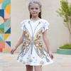 Girls Round Neck Short Flutter Sleeve Mandala Printed A Line Black Dress