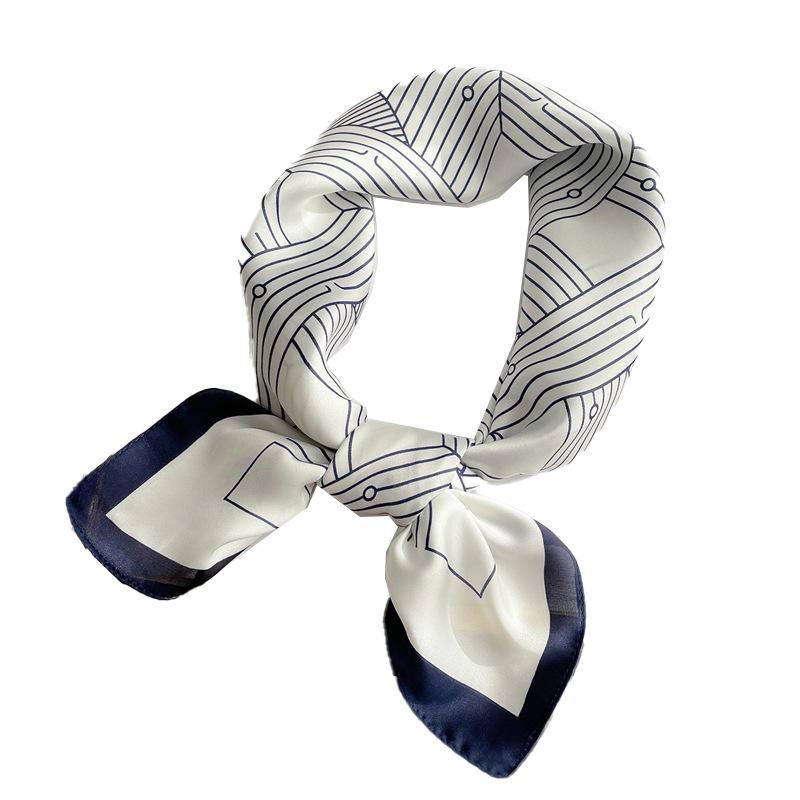Fashion Geometry Professional Femininity Silk Scarf Simple Sunscreen Small Square Scarf Simulation Silk Color Matching Headband Printed Scarf