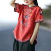 T-shirt Embroidered Loose National Style Ladies Short Sleeve Oversize Blouse