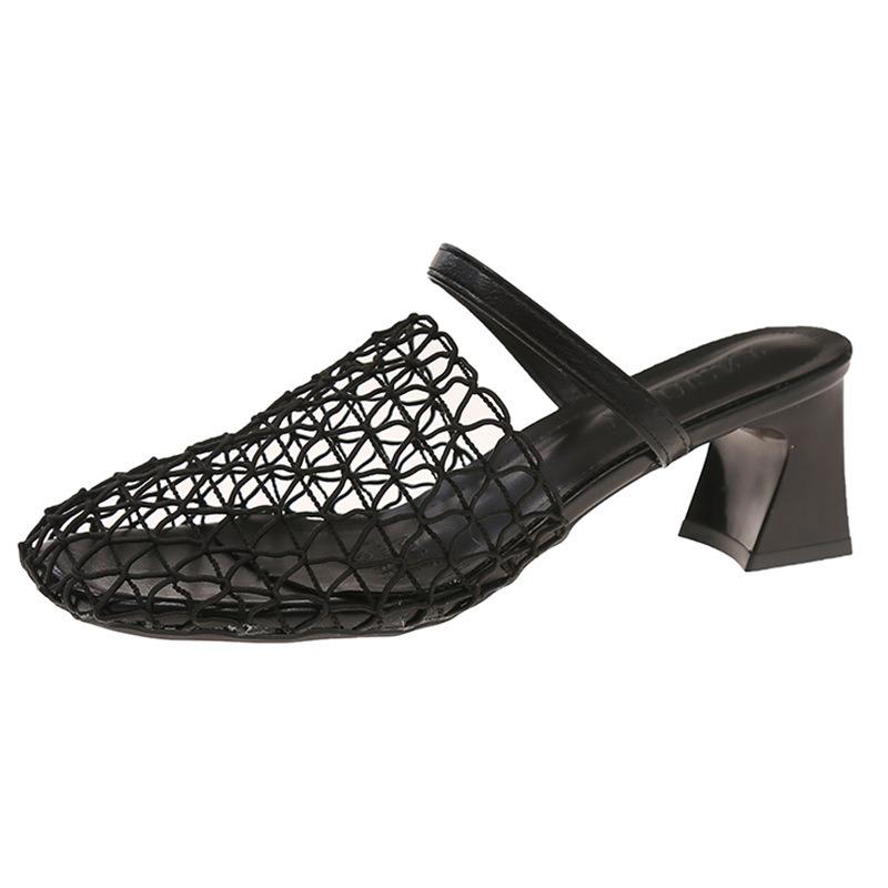 Shoe Bag Head Half Slippers Women's Summer Wear New Skirt Square Head Sandals Fashionable Hole Shoes Women