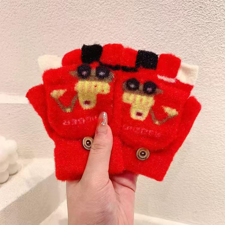 Children s Winter Half-Finger Flip Gloves - Cute Excavator Design for Boys and Girls