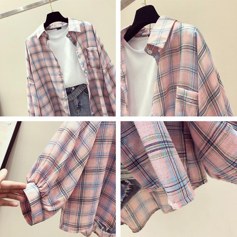 Women's Plaid Shirt: Spring/Summer 2023 Korean Style Loose Fit, Seven-Sleeve, Sun Protection, Chic & Stylish Top