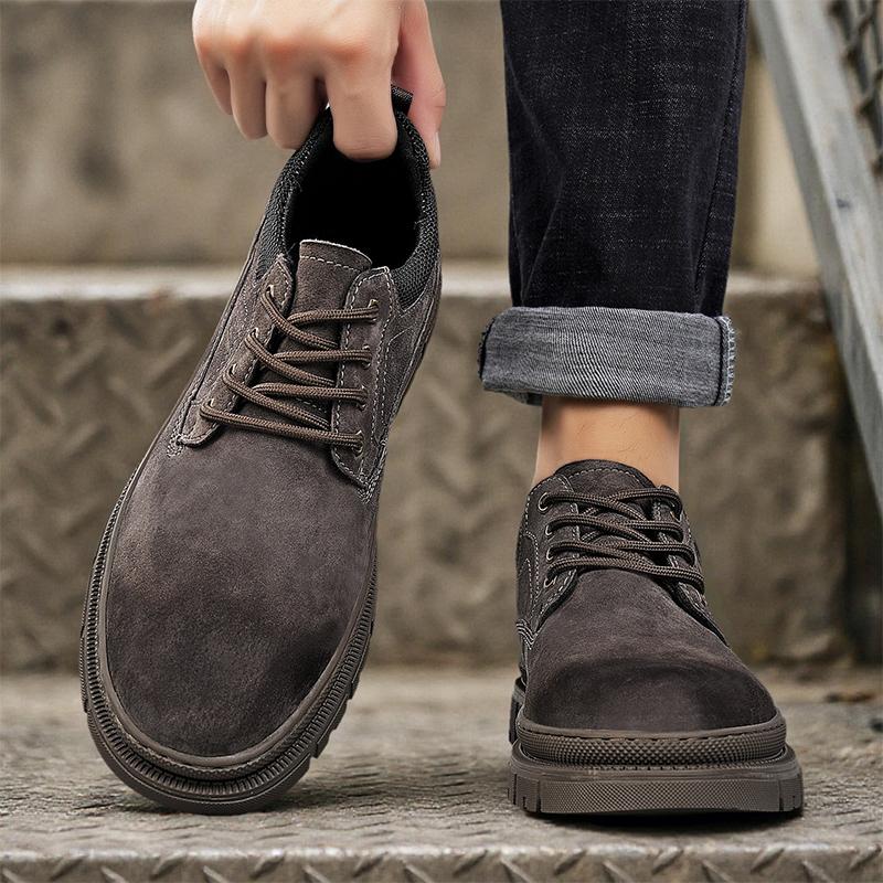 Mens Leather Casual Shoes New Retro Thick Sole Wear-resistant Comfortable Lace Up Flat Sneakers Outdoor Male Walking Shoes