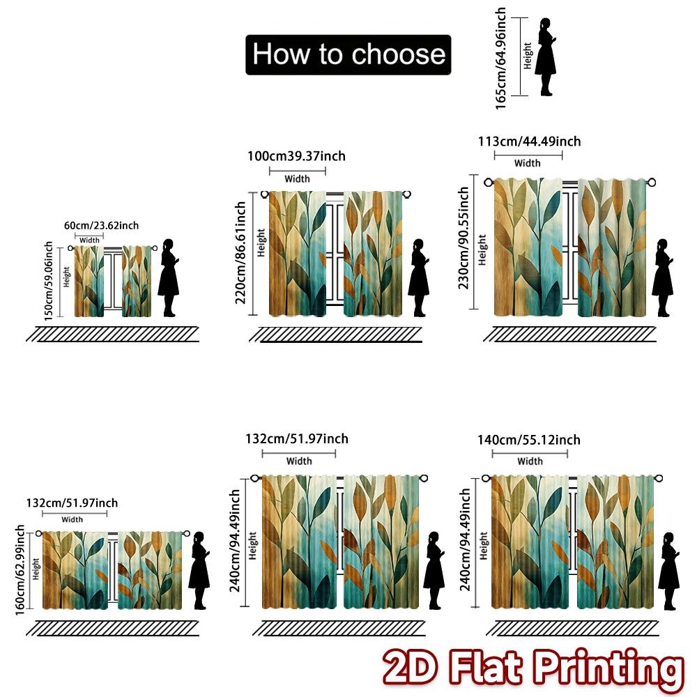 Set Of 2 Flat Printing Drapes Autumn Foliage Silhouette Digital Printed Polyester Party Decorations Perfect Po Curtain