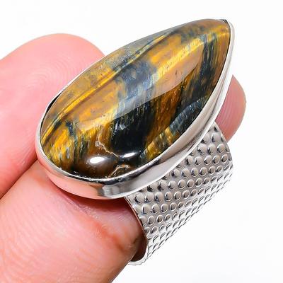 Anillo de Joyería de Plata de Ley 925 con Piedra Ojo de Tigre Talla 6.5 h3H00