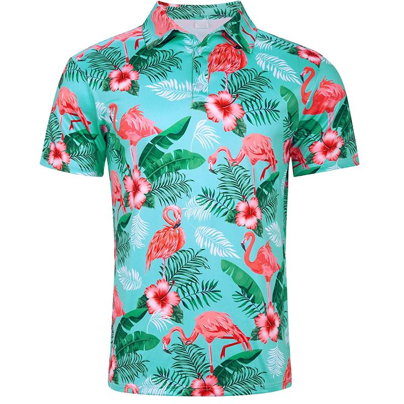 Hawaiian Flower Plants 3D Print Polo Shirts For Men Clothes Harajuku Short Sleeve Cool Button