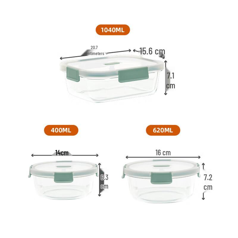 Xitianlong 3-Piece Heat-Resistant Borosilicate Glass Food Storage Container Set