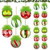 2.4 Inch Christmas Ball Ornaments with Fuzzy Green Hair Glittering Hanging Furry Elf Ball Decoration Red Green Plastic Ball Ornament for Xmas Tree