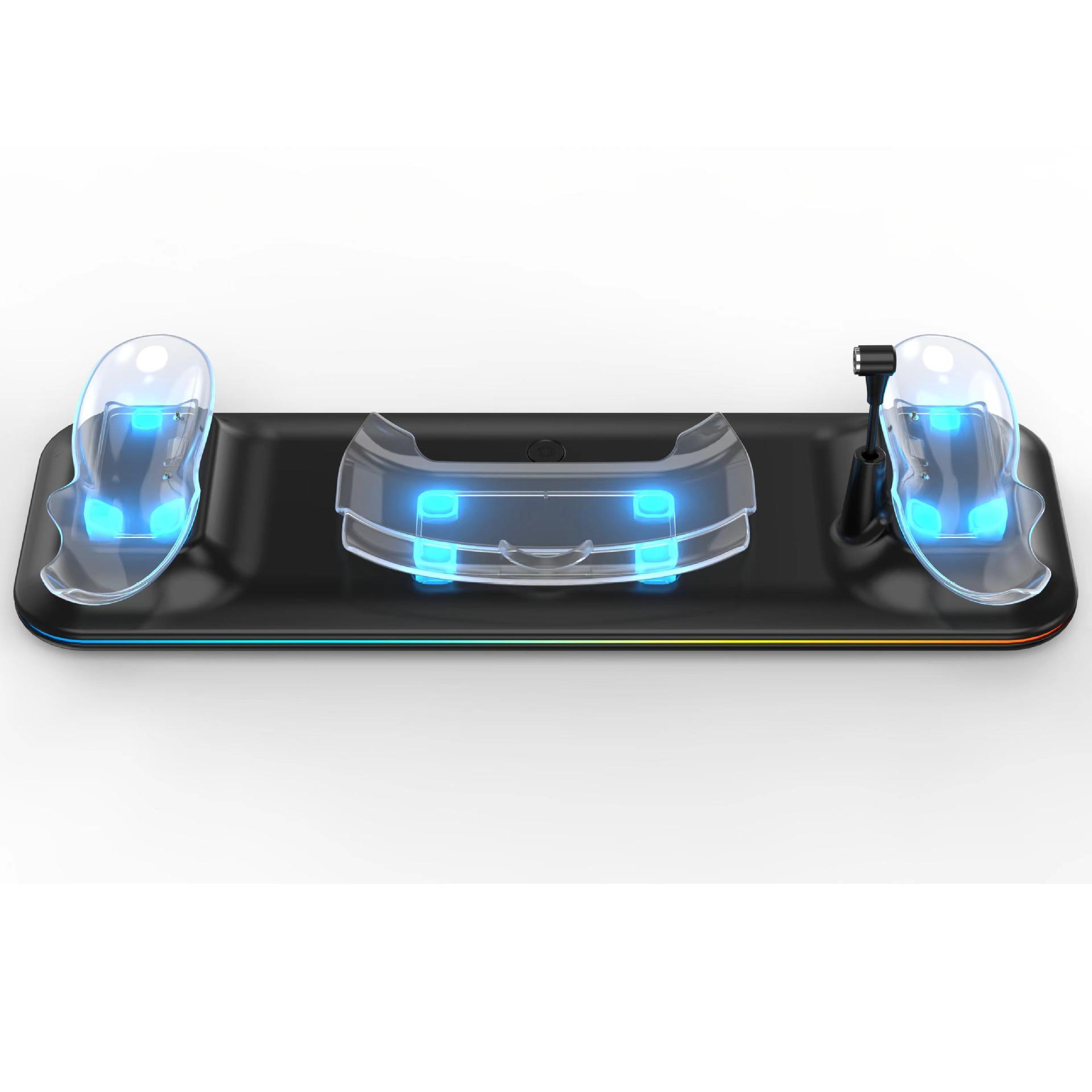 

Зарядная док-станция для Oculus/Meta Quest 3, зарядная станция со светодиодной подсветкой VR, подставка для зарядки гарнитуры и сенсорных контроллеров чёрный