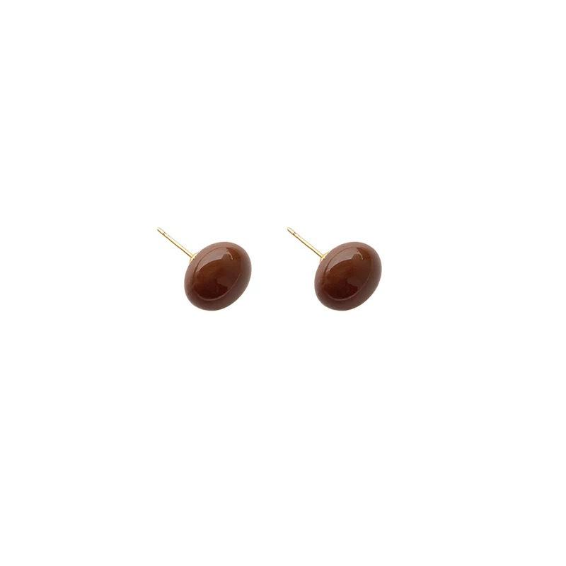 High-End Pearl Stud Earrings with 925 Silver Needle - Maillard Style Brown Bread Design for Autumn/Winter.