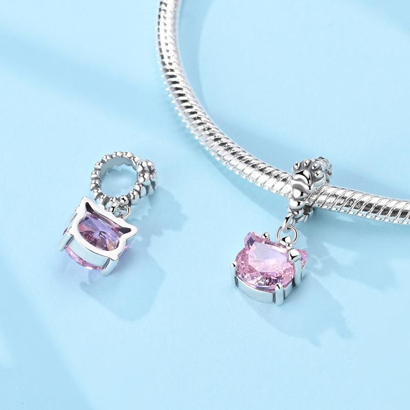 Copper Cat Paw Diamond Pink Pendant Charm Compatible With Authentic Charm Bead Charms Bracelets Women Do It Yourself Jewellery Gift