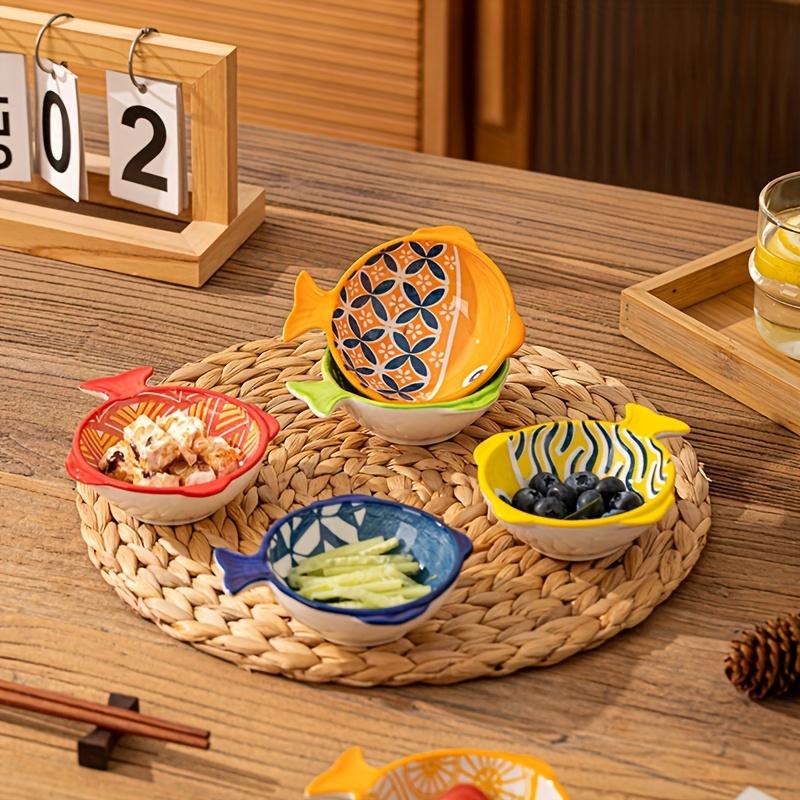 6 Stück Japanische Retro Keramik Fischförmige Teller; Gewürzteller/Dipteller/Nussteller/Saucen-Teller/Dessertteller/Frucht-Teller