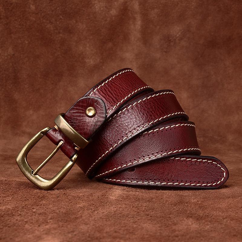 

Ремень мужской модный тренд ретро легкий в подборе первый слой коровьей кожи пряжка молодежный повседневный джинсовый ремень мужской 130cm