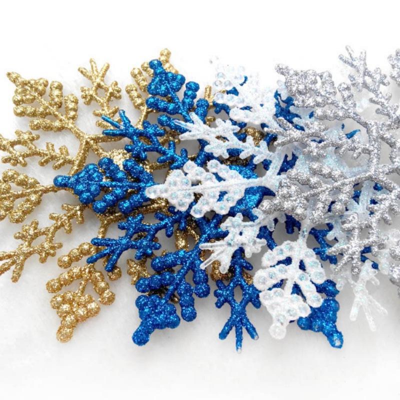6/12pcs Christmas Snowflakes Decorations Silver Glitter Artificial Plastic Fake Snowflake Xmas Tree Ornaments Pendant Navidad