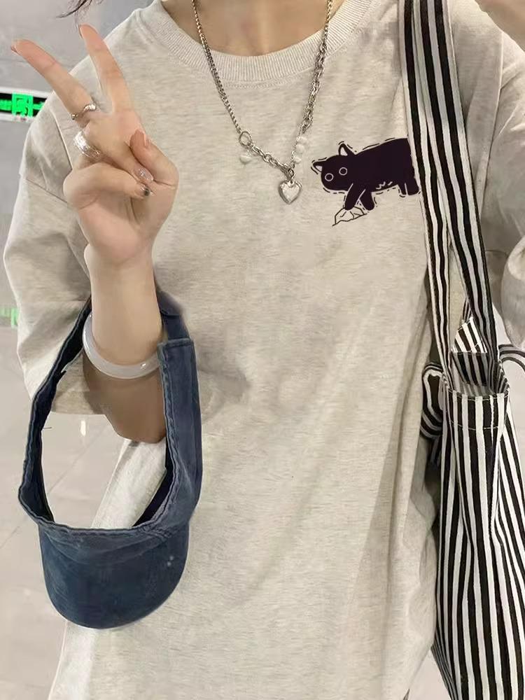 2025 Summer Women's Pure Cotton Cartoon Print Retro Short Sleeve T-shirt