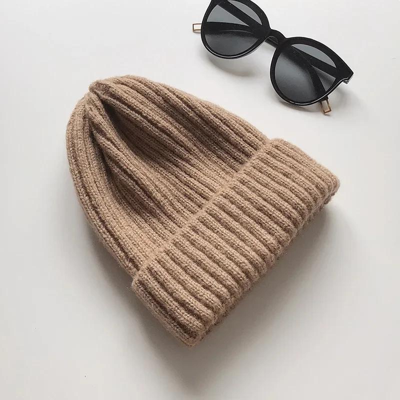 Solid Knitted Beanie Winter Hat Warm Soft Comfortable Outdoor Leisure Hat Thickened and Warm Vertical Stripe Pointed Knitted Cap