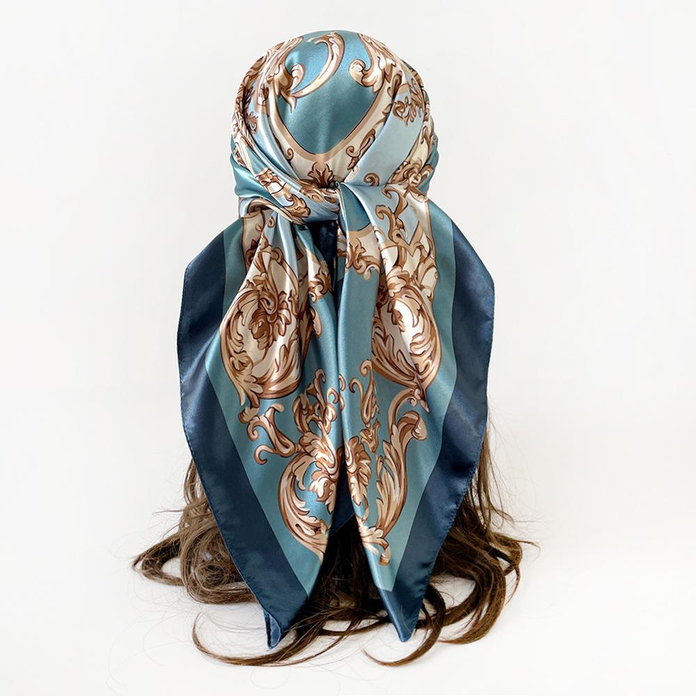 Artificial Silk Headscarf Satin Square Scarf 90cm Headscarf Women's Printing Silk Scarf Trendyeasiest for Match Shawl