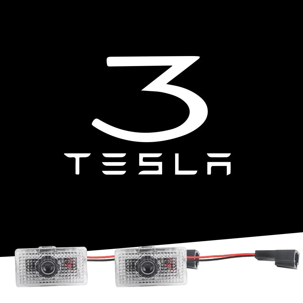 Car Sticker Tesla For Tesla Model Y 3 S X Car Door LED Logo Projector Puddle Lights HD Welcome Light 3D Laser Ghost Shadow Light