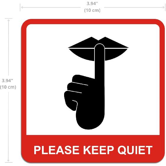 dealzEpic - Please Keep Quiet Sign Sticker - Self Adhesive Peel and Stick Decal | Pack of 4