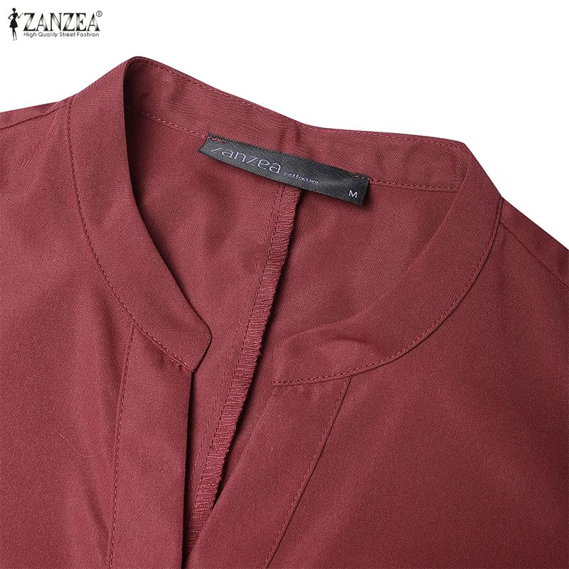 ZANZEA Women Casual V-Neck Solid Color Long Sleeve Elegant Dress