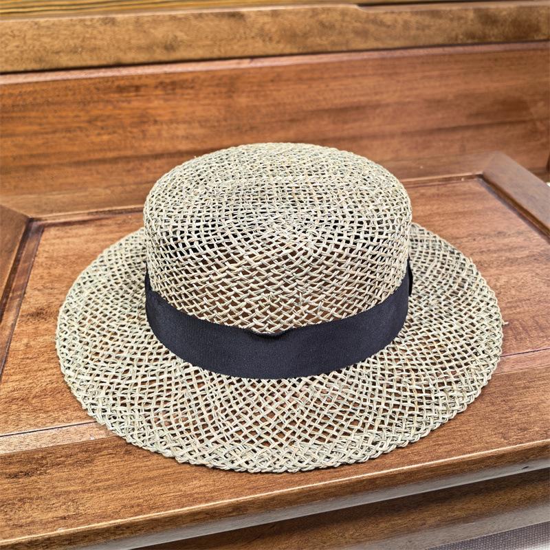 Straw hat summer hollow salty grass sun hat fashion ingenuity handmade grass all over outdoor styling top hat flat top