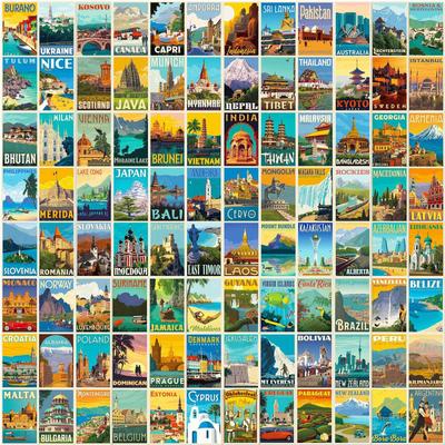 100 Stickers for World Landmarks Posters Stickers for European and American Oil Painting Style Suitcase Decoration Graffiti Decoration 4 Pictures