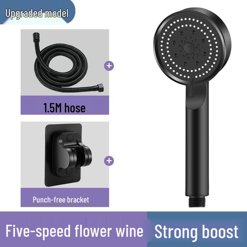 Black Warrior 5-Speed Lotus Handheld Shower Head Set for Bathrooms