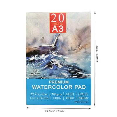 A3/A4/A5 Aquarellblock, 140lb/300gsm, 20 Blatt | Kaltgepresst, Säurefrei, Künstlerpapier für Erwachsene und Studenten - Malen, Gou
