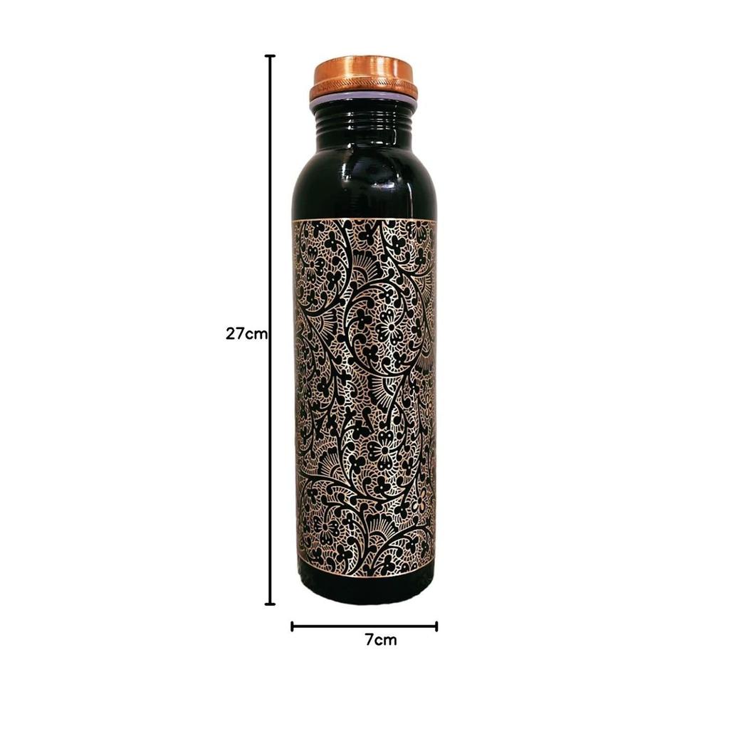 Designer-Wasserflasche aus Kupfer mit fortschrittlichem Auslaufschutz, Ayurveda- und Yoga-Gesundheitsvorteile. (1000ml, 1Einheit) Im Antik-Look
