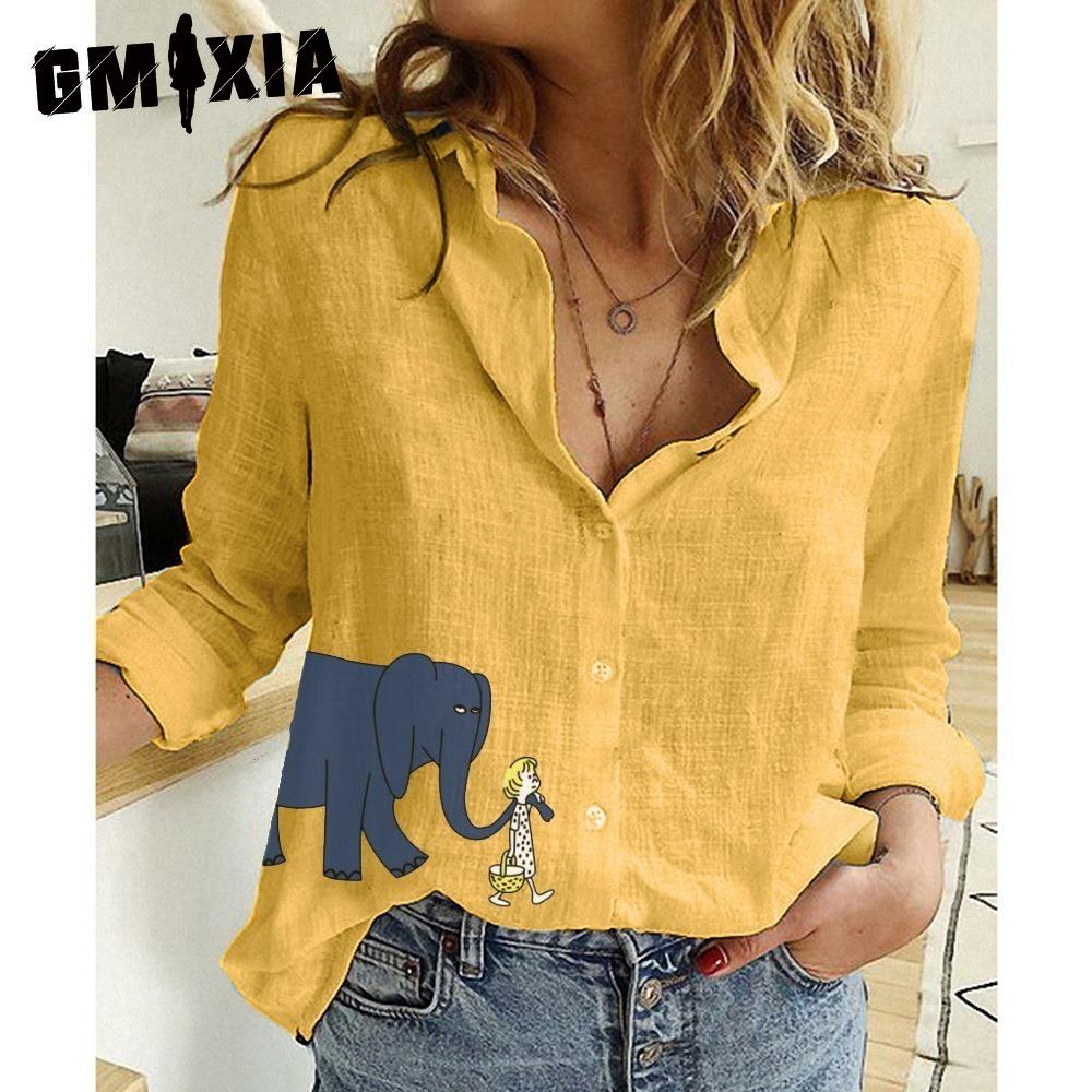 

GMXIA Women s Fashion Casual Blue Elephant Print Long Sleeve POLO Neck Blouses & Shirts XXXXXL жёлтый