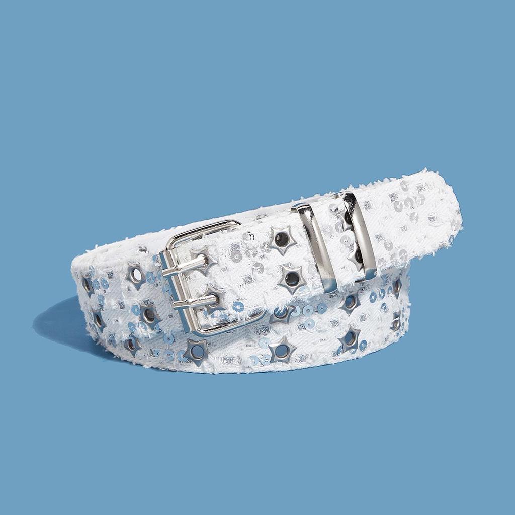 Trendy Denim Sequin Star Distressed Ripped Belt for European and American Ins Style
