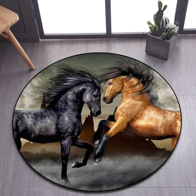 Pentium's Stallion Series Round Carpet Bohemian Style Hippie Decorative Carpet Non-slip Carpet Bedroom Living Room Home Decor