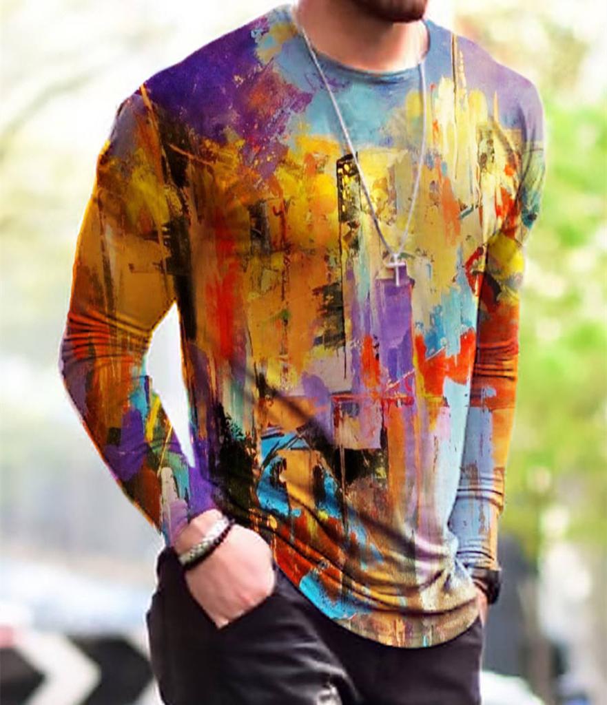 Vintage Punk Street Style Pánská trička s dlouhým rukávem Jaro Podzim 3D tisk Trička pro mladistvou vitalitu Plus velikost 6XL