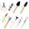 10 Pcs Gardening Bonsai Tools Set Succulent Garden Hand Tool Kit Plant Tool with Shovels Rakes Fork Scissor Cleaning Brush