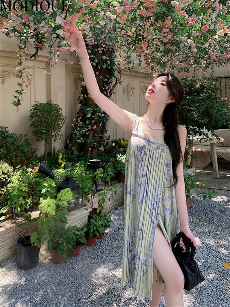 MODIQUE Summer Women Elegant Floral Print Casual Beach Sleeveless Chiffon Girly Halter Short Dresses Holiday Lady Fairycore Sweet Dresses