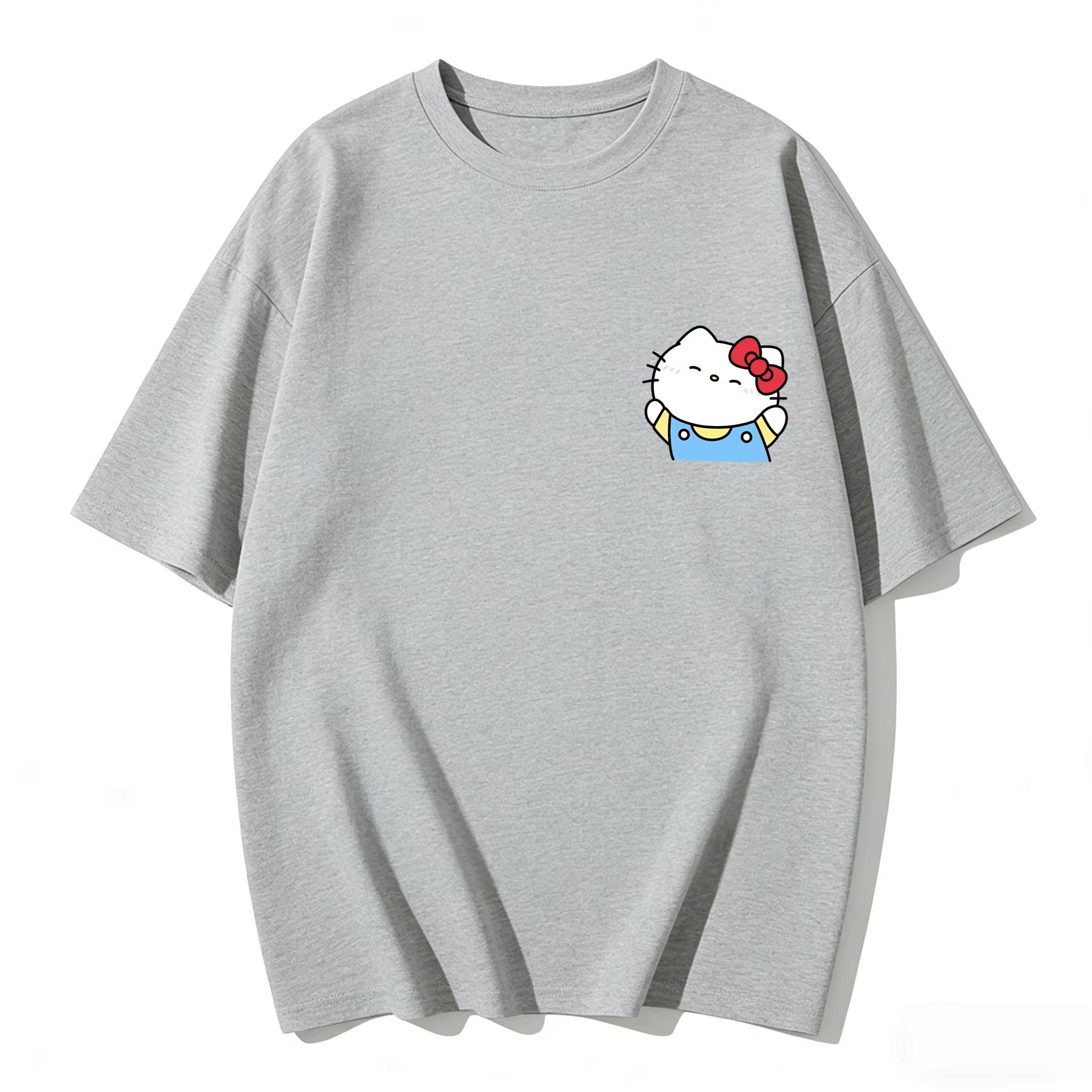 

2026 new Summer HelloKitty Cute Graphic Tee Casual Short Sleeve Cotton Top for Women Girls Kawaii Cartoon Print Streetwear S