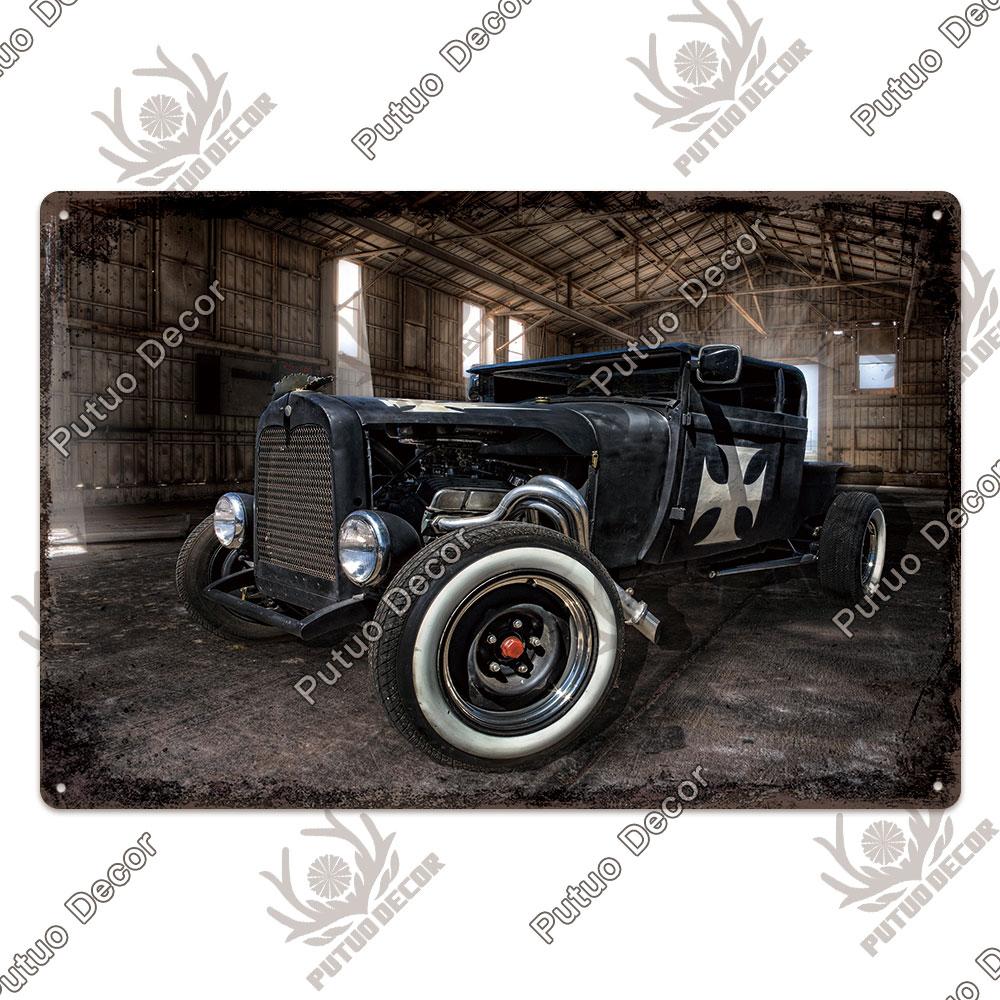 Putuo Decor Classic Cars Retro Plaque Metal Plate Vintage Tin Sign for Garage Man Cave Home Wall Art Decoration Car Posters
