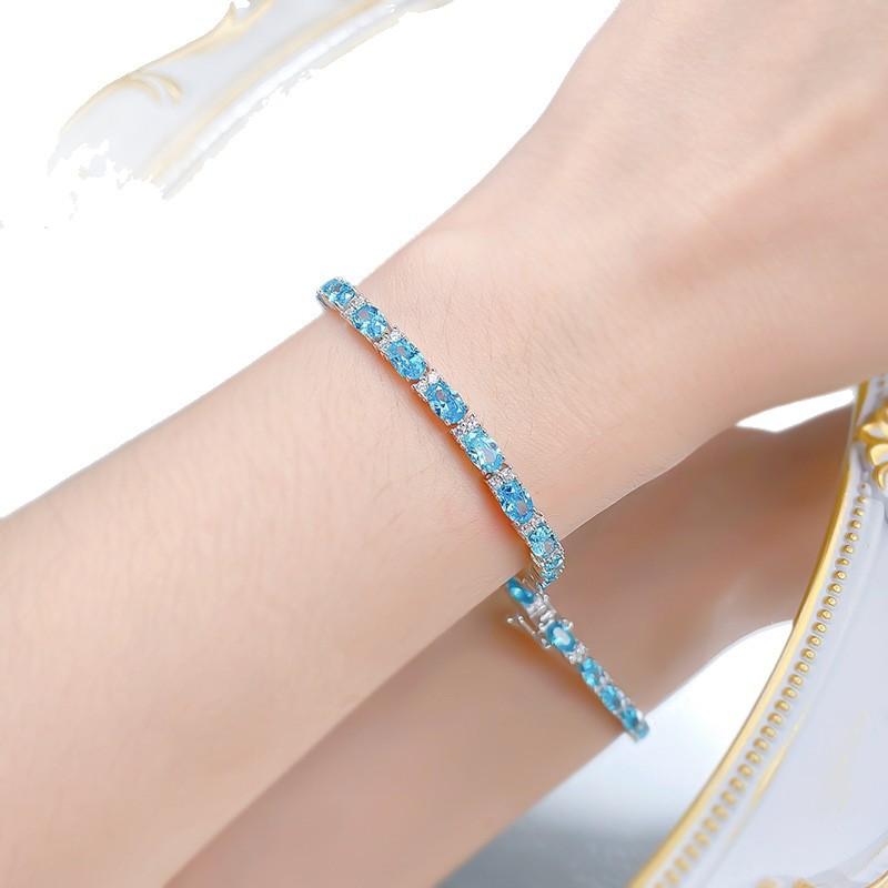 High Carbon Diamond Light Luxury Temperament 4 * 6 Sea Blue Diamond Full Diamond High-End Bracelet