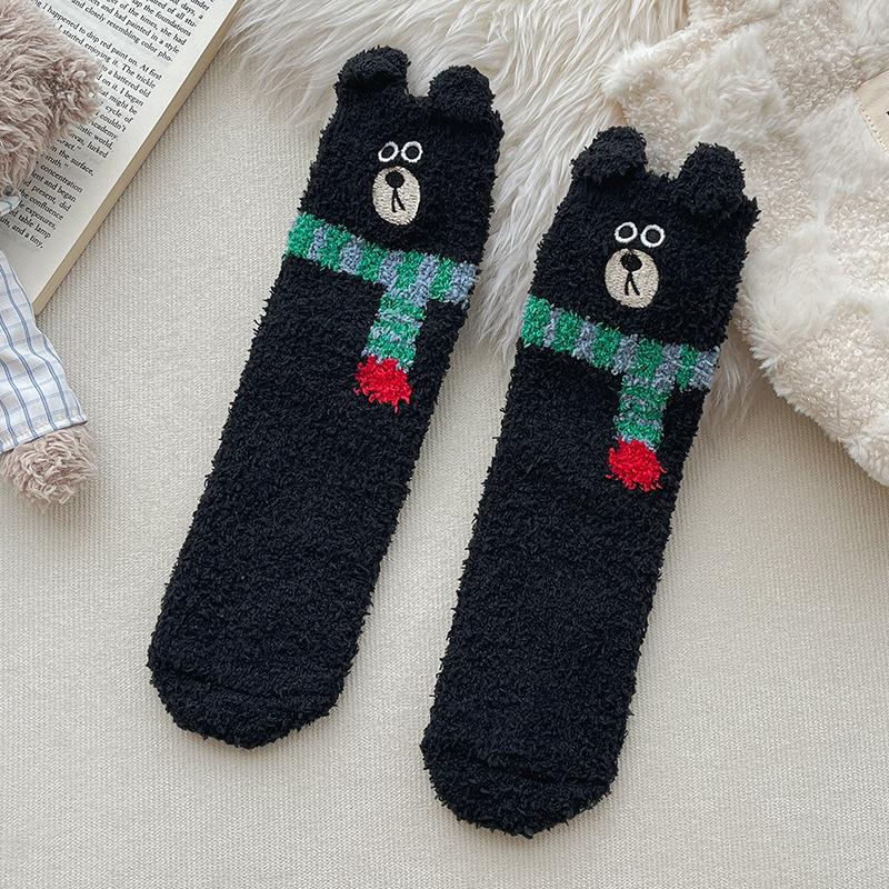 Verdickte Korallenfleece-Halbhohe Socken, Warme Lange Socken für Herbst und Winter, Schlafsocken und Niedliche Flauschige Haussocken