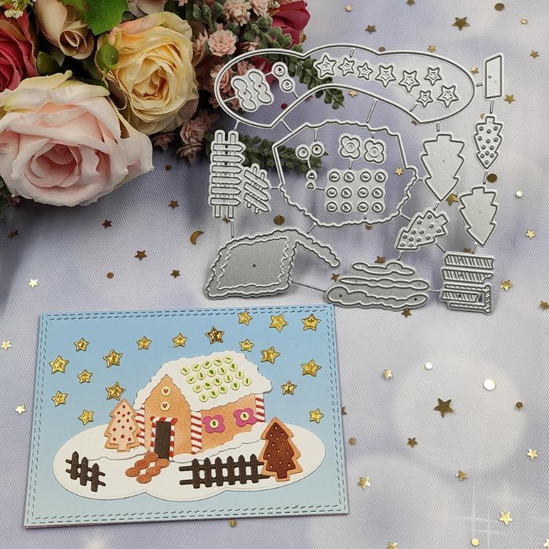Starry Christmas House Metal Cutting Dies Stencil DIY Scrapbooking Album Paper Card Template Mold Embossing Craft X3UC