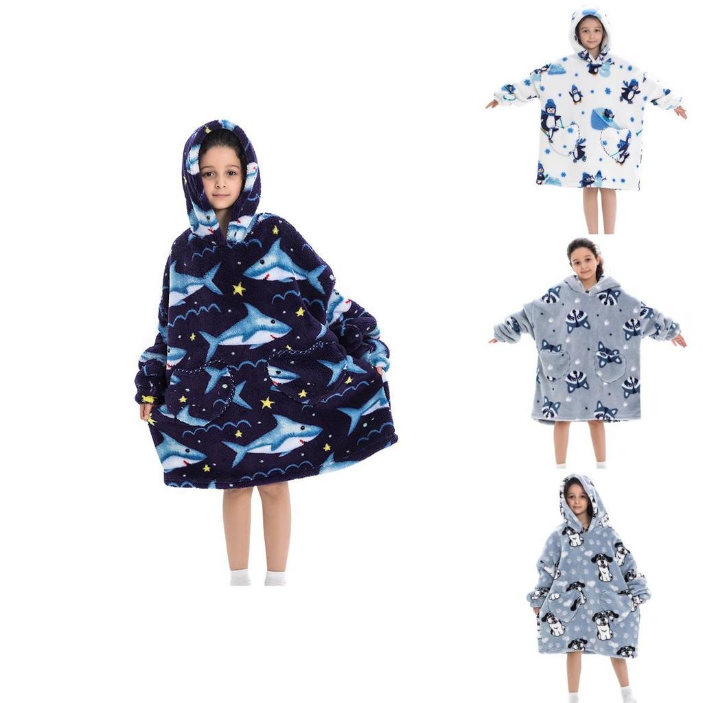 Delightful Large Wearable Blanket Sweatshirt For Kids Soft Warm Cozy Fabric With Fun Illustrations