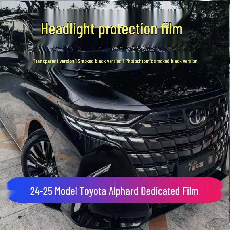 Black Warrior Smoked Headlight & Center Pillar Film for 25 Toyota Alphard Models - TPU Gloss Black