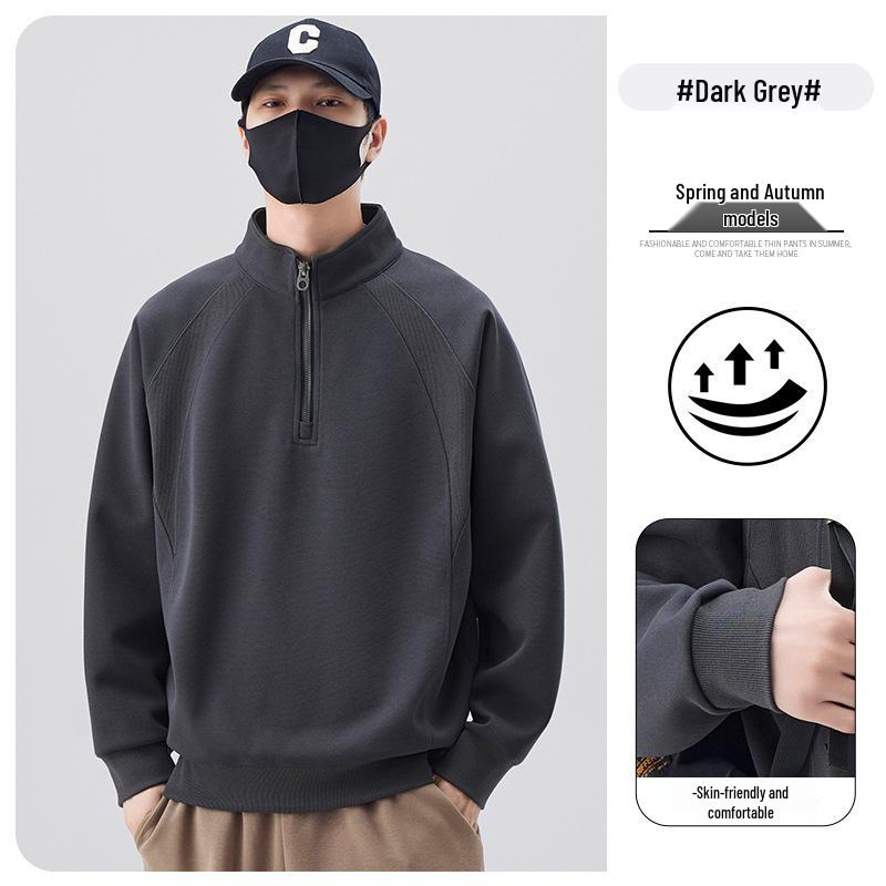 

Men s Stand-Collar Half-Zip Sweatshirt - Spring/Autumn 2025 Trendy Long-Sleeve Base Layer Top 2XL (80-90kg)