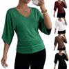 Women's Fashion Casual Solid Color Print V Neck Blouses & Shirts