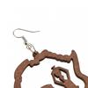 Vintage Ethnic Women Natural Wooden African Map Tribal Drop Earring Brown